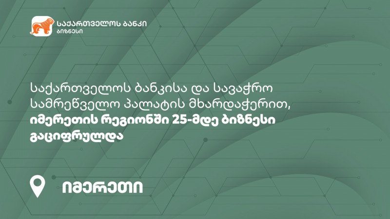 საქართველოს ბანკისა და სავაჭრო სამრეწველო პალატის მხარდაჭერით, იმერეთის რეგიონში 25-მდე ბიზნესი გაციფრულდა
