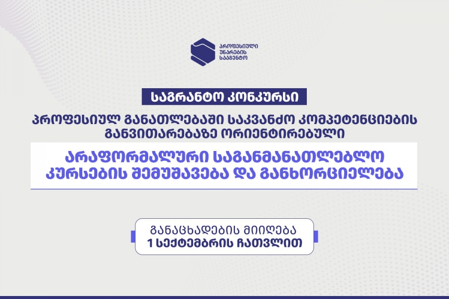 პროფესიული უნარების სააგენტო, პროფესიული პროგრამების განმახორციელებელი დაწესებულებებისთვის საგრანტო კონკურსს აცხადებს