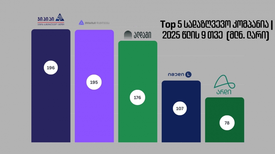 TOP 5 სადაზღვევო კომპანია მოზიდული პრემიის მიხედვით - 9 თვის სტატისტიკა